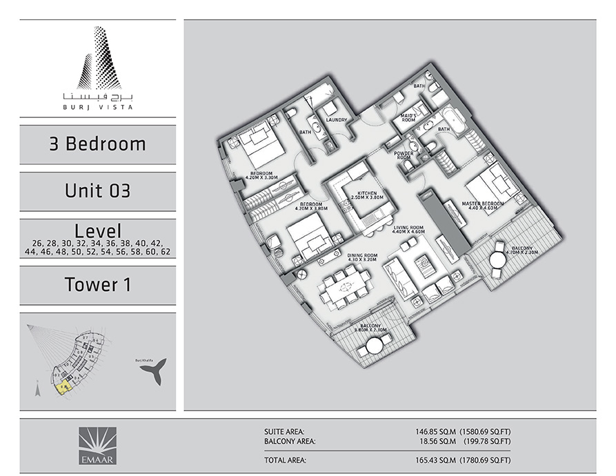 Floor Plan - Emaar Burj Vista Apartments - Downtown Dubai