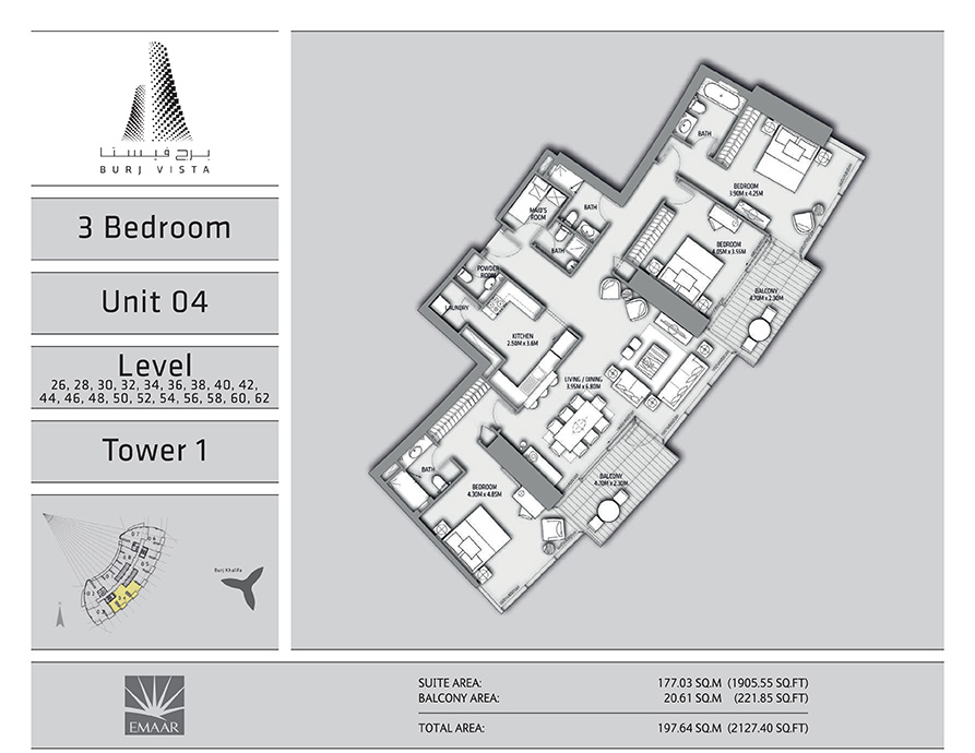 Floor Plan - Emaar Burj Vista Apartments - Downtown Dubai