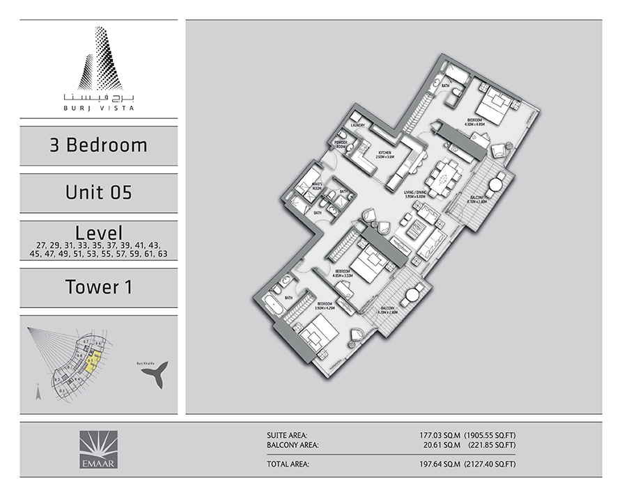 Floor Plan - Emaar Burj Vista Apartments - Downtown Dubai
